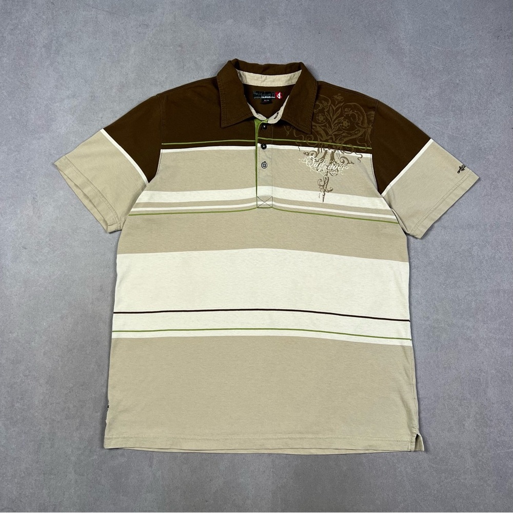 Quiksilver Men's Polo in Brown and Cream Y2K